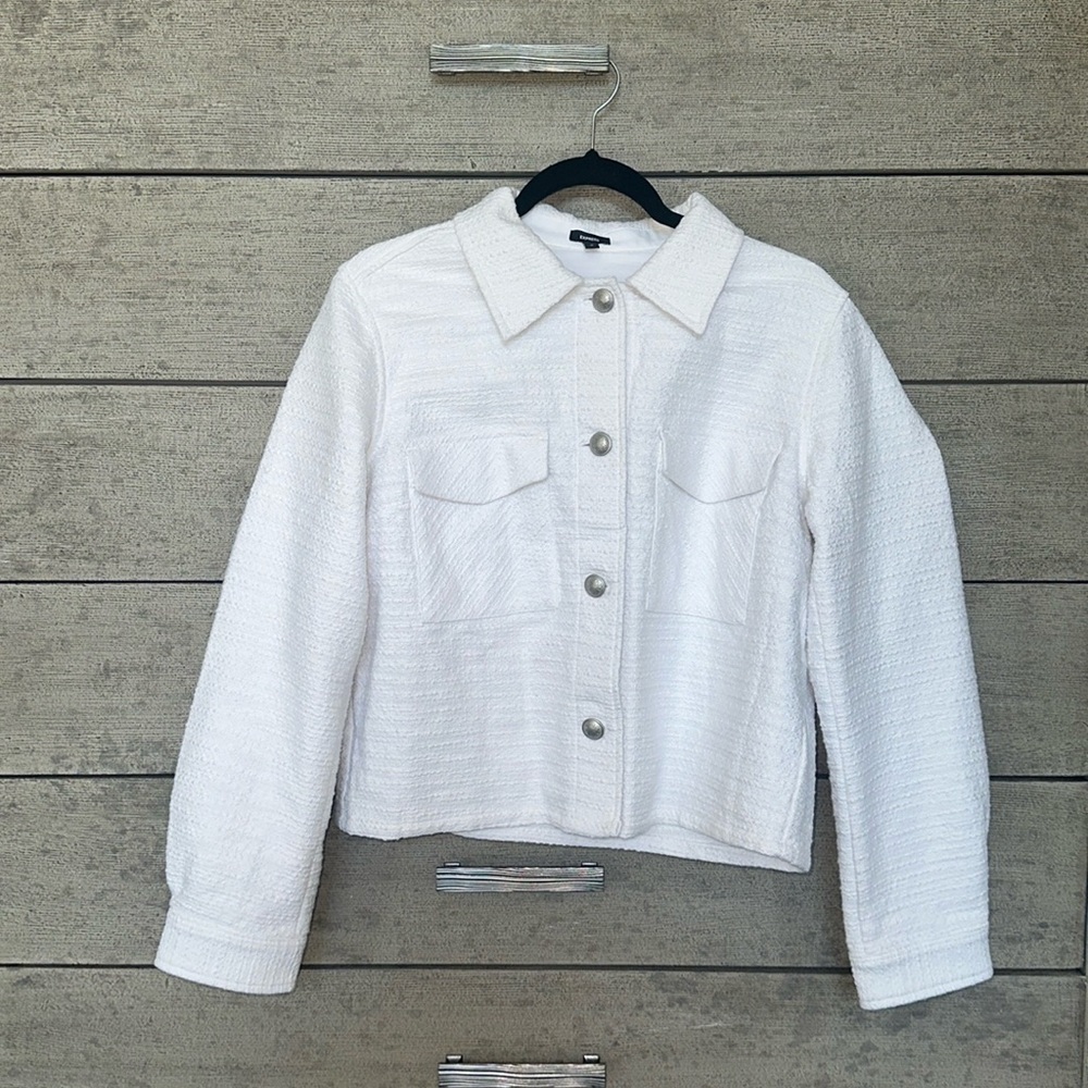 Tweed Novelty Button Cropped Shacket